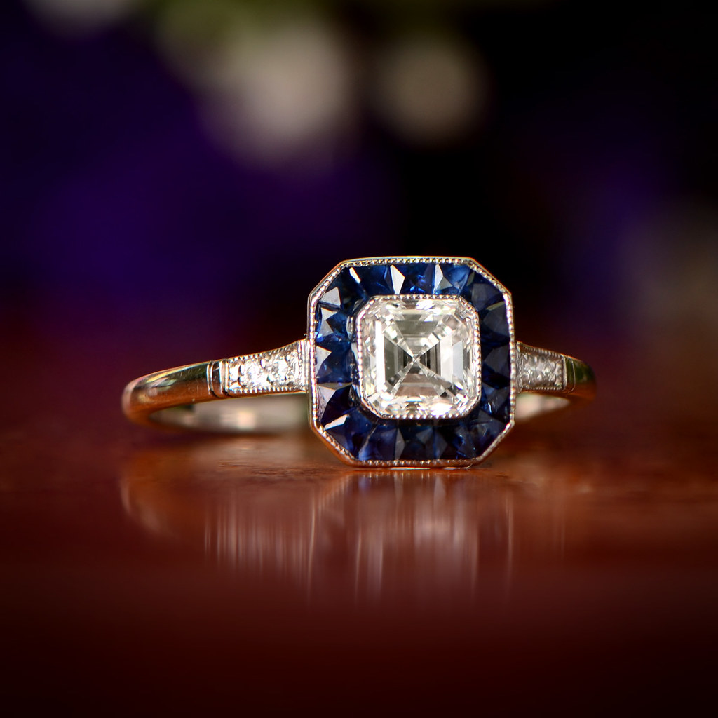 sapphire and diamond engagement ring set in platinum
