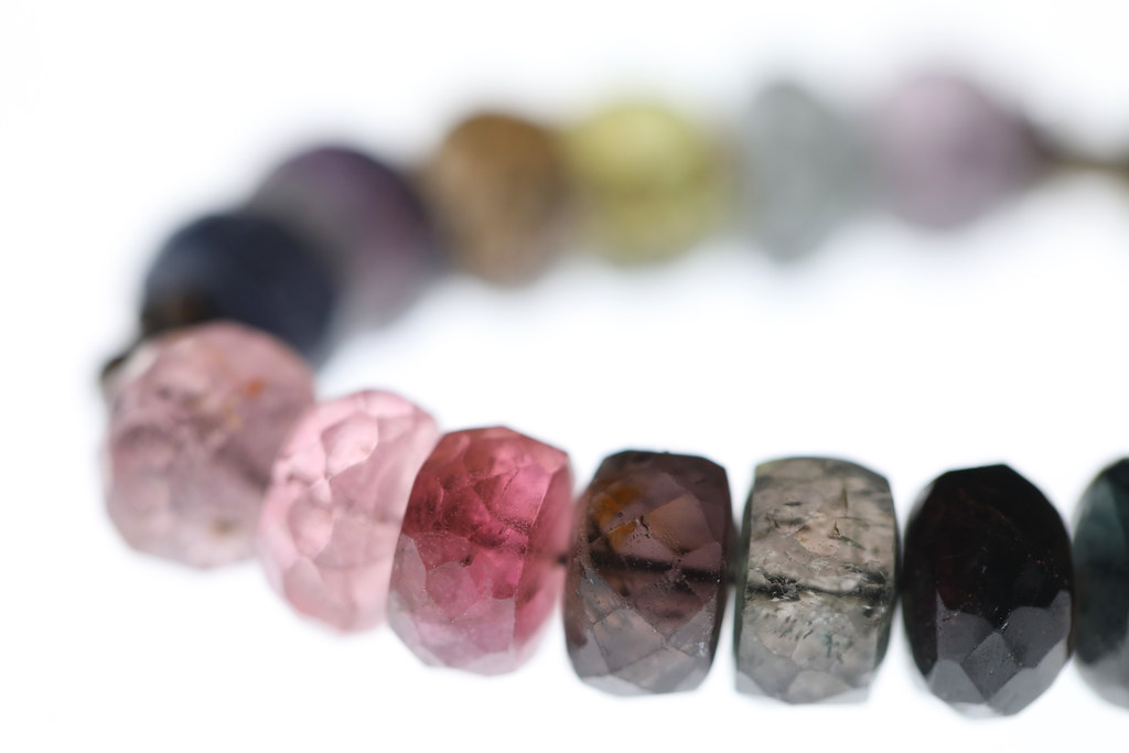 close up of beaded tourmaline necklace with many colors of tourmaline beads